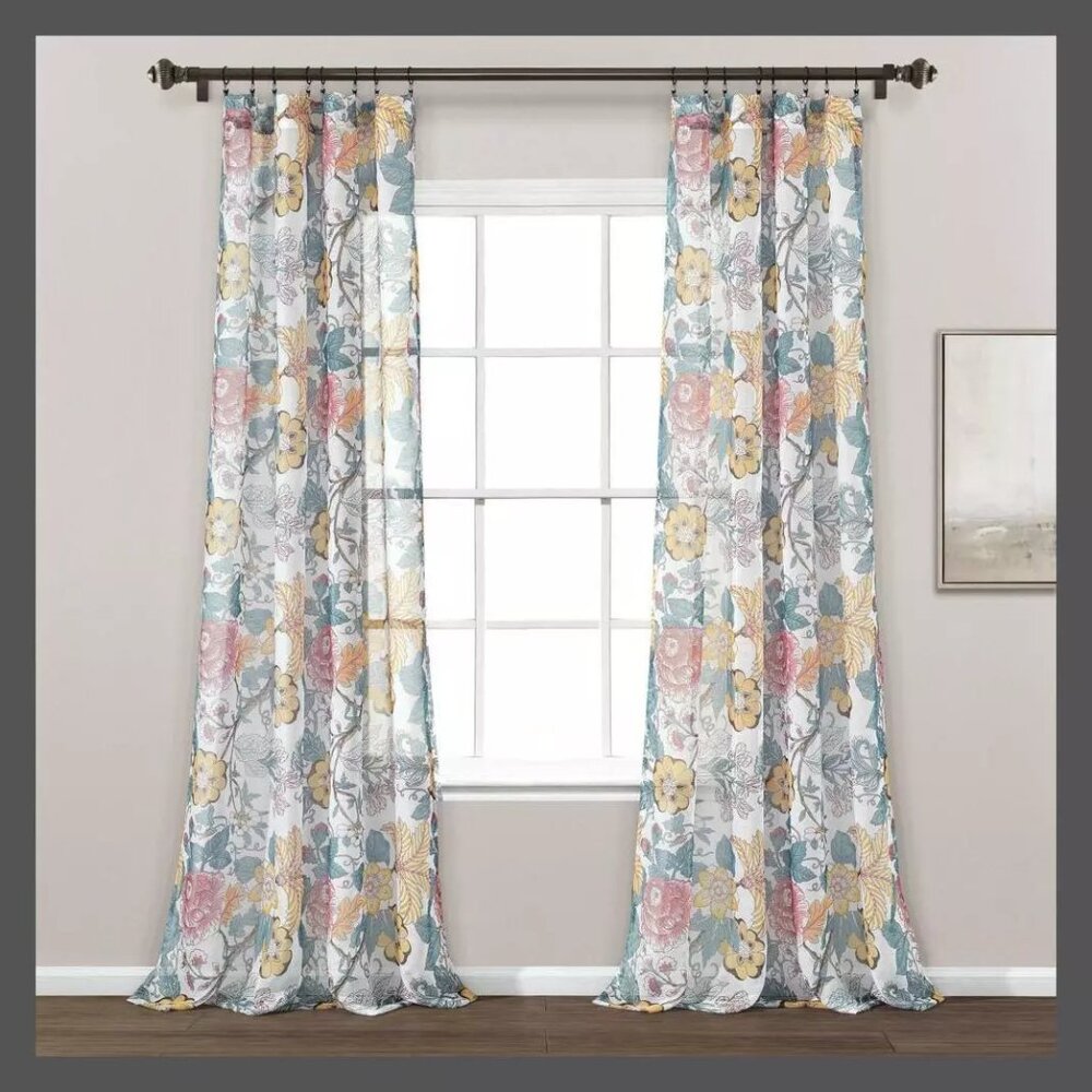 2pk 52"x84" Sheer Sydney Curtain Panels Blue/Yellow - Lush Décor
